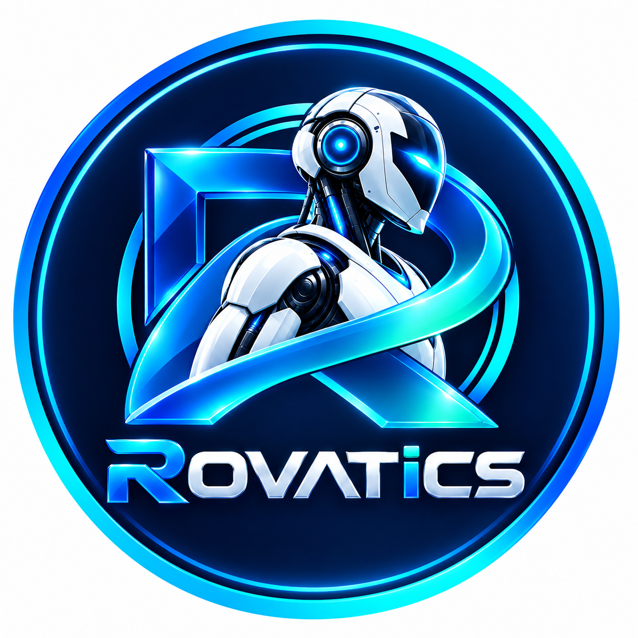 Rovatics robot emblem and wordmark